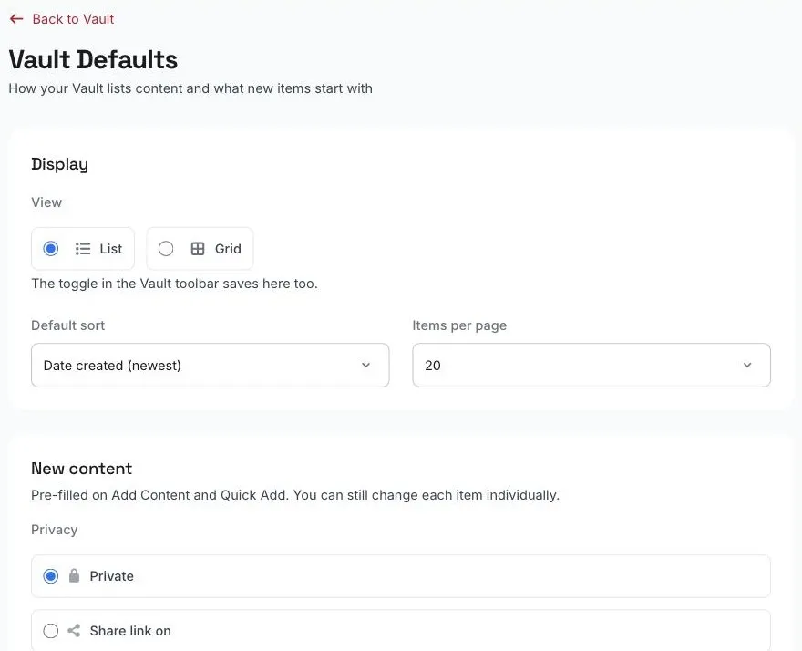 Vault Defaults